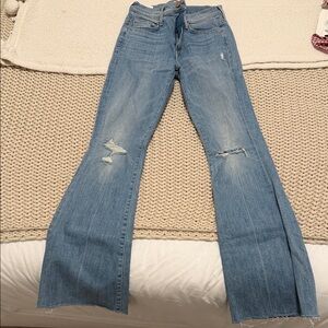 MOTHER Light Blue Distressed Flare Jeans
